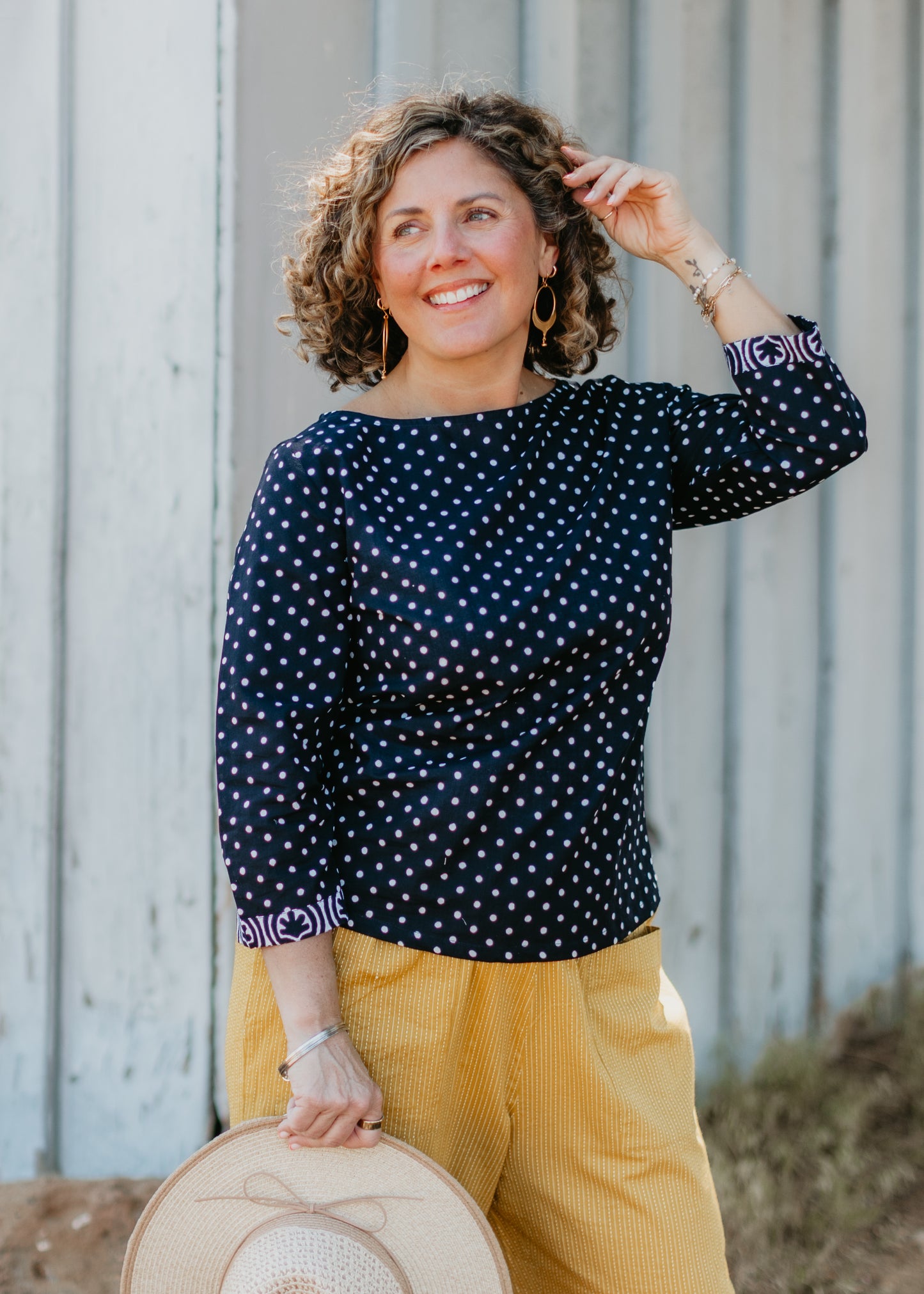 Boatneck Top in Black Dot Print | Yaza