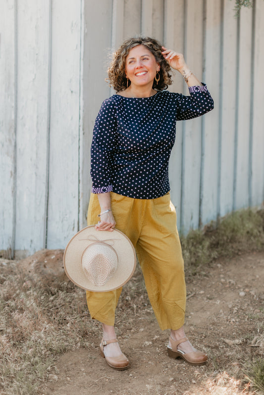 Surya Tulip Hem Pants in Mustard Print | Yaza