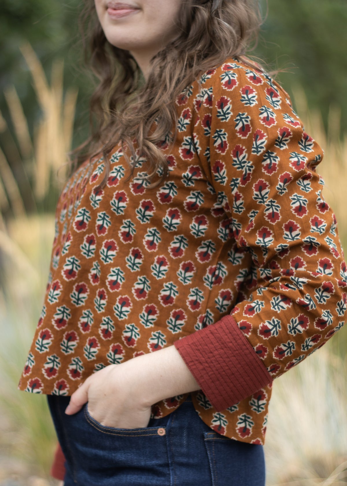 Zen Top in Rust & Red Flower Print | Yaza
