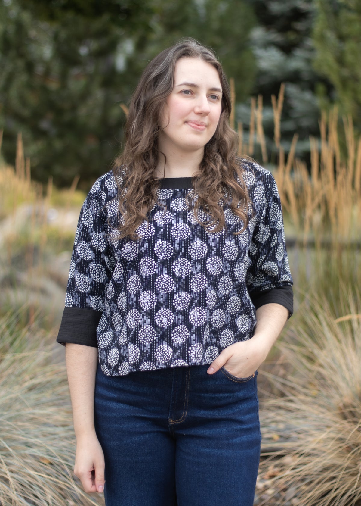 Zen Top in Black & White Kantha Stitch | Yaza