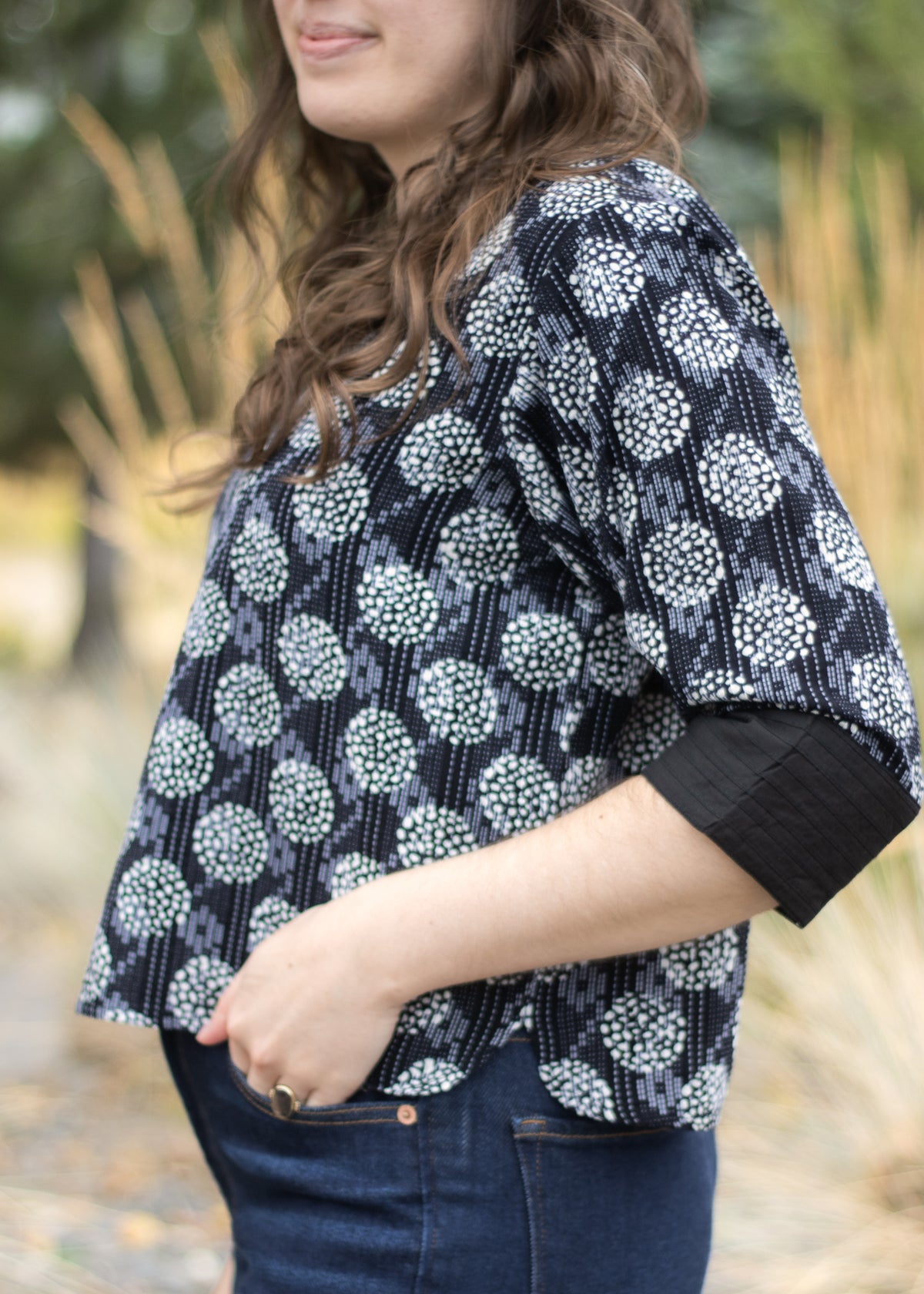 Zen Top in Black & White Kantha Stitch | Yaza