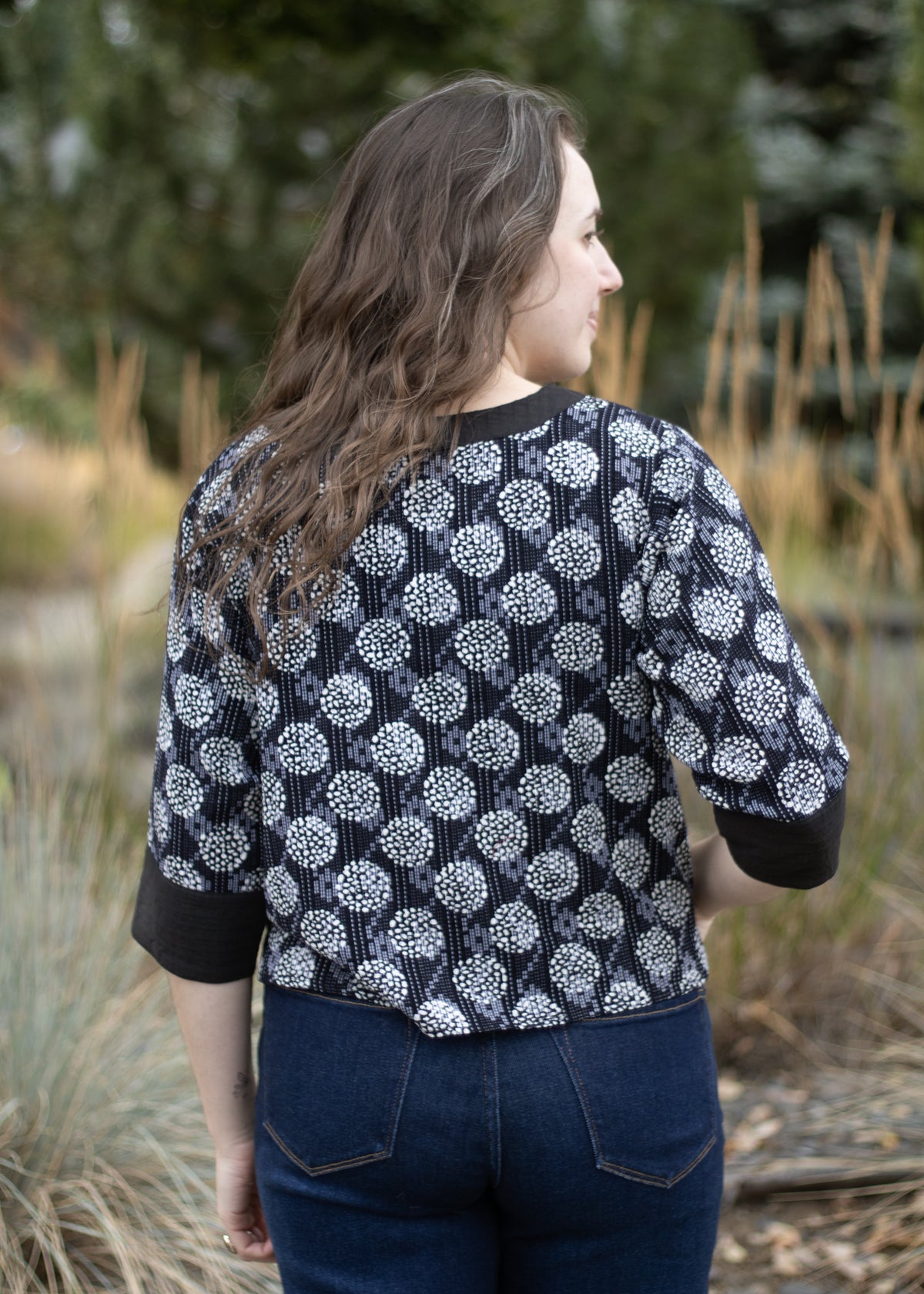 Zen Top in Black & White Kantha Stitch | Yaza