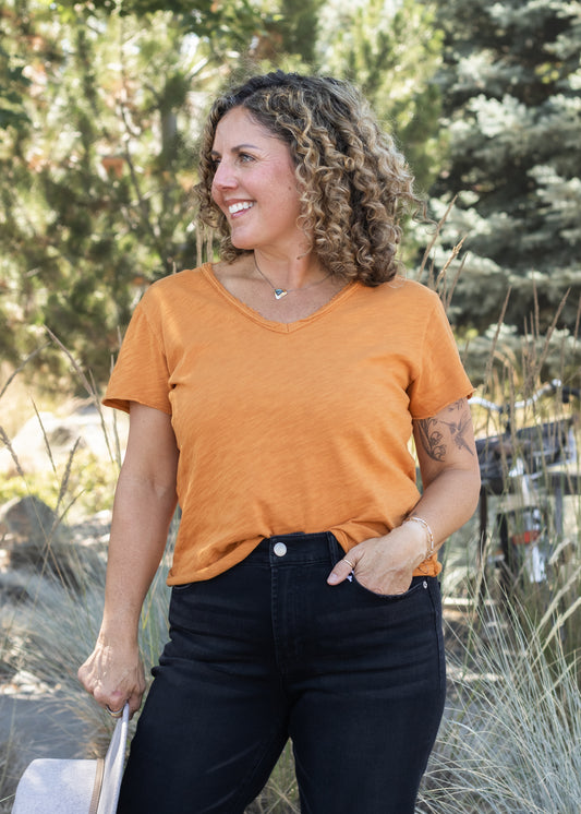 Vanya Relaxed V-Neck Tee in Spice | Dear John